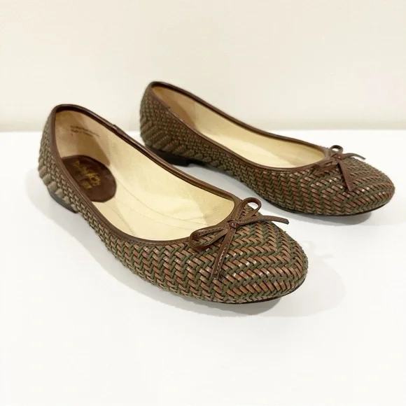Vintage Coach and Four Classic Bow Woven Brown Loafers Slingback Ballet Flats - Picture 12 of 14